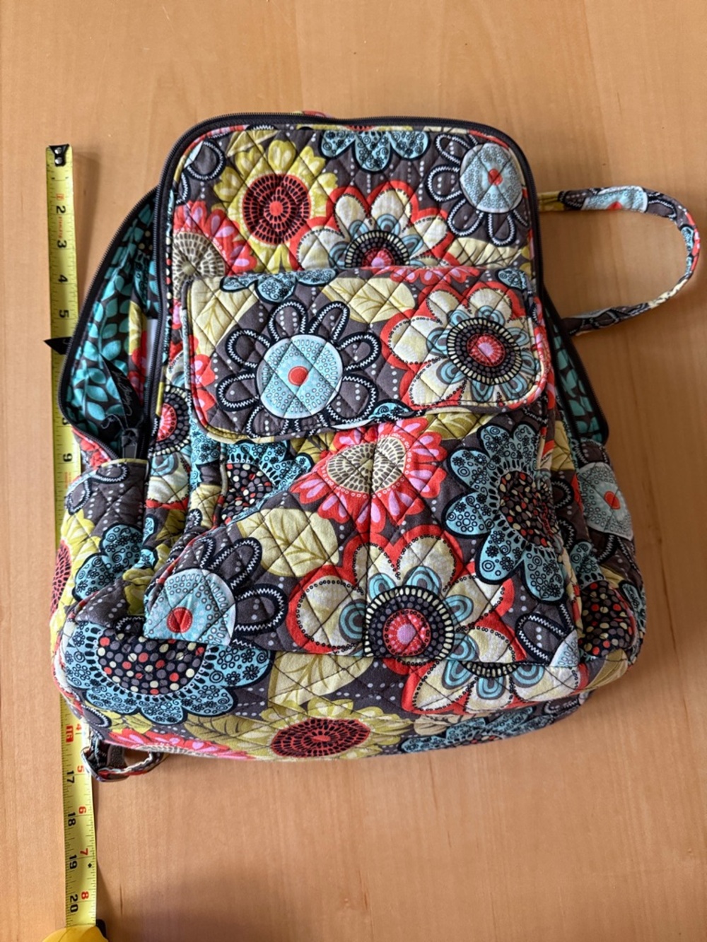 Vera Bradley Quilted Floral Backpack - Blue, Red, Yellow, Brown